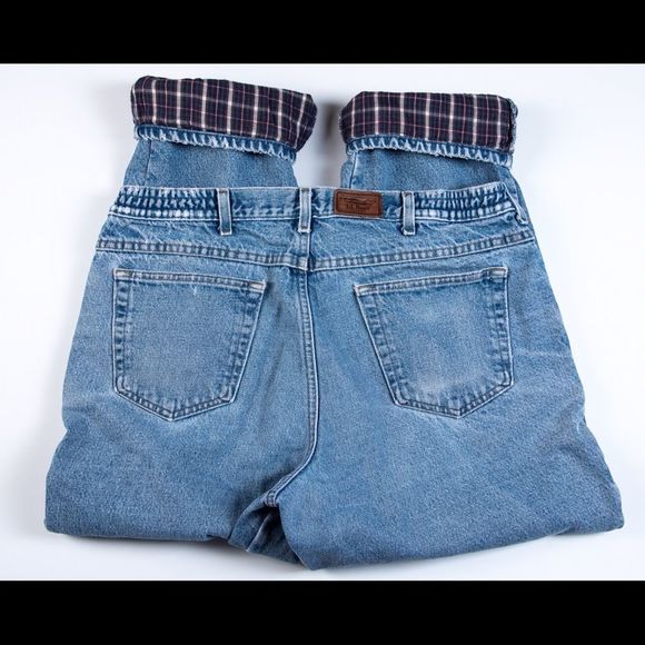 L.L. Bean Jeans Ll Bean Mens Flannel Lined Jeans Cotton Distressed